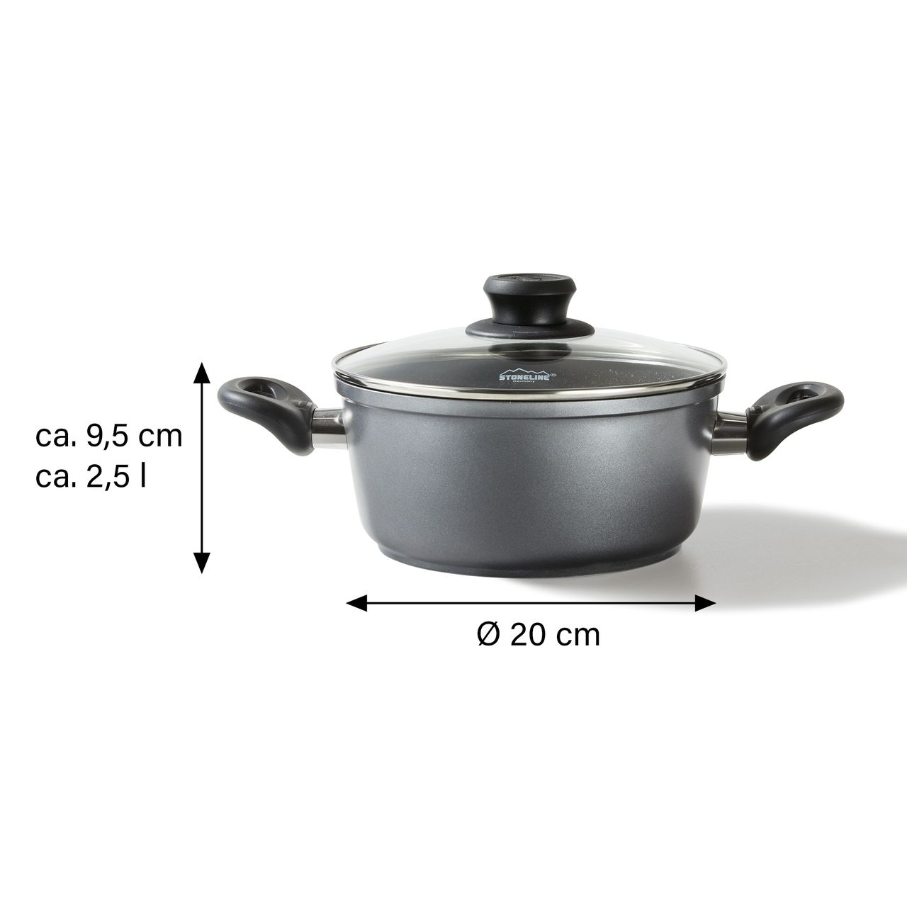 STONELINE® Made in Germany Kochtopf 20 cm, mit Glasdeckel