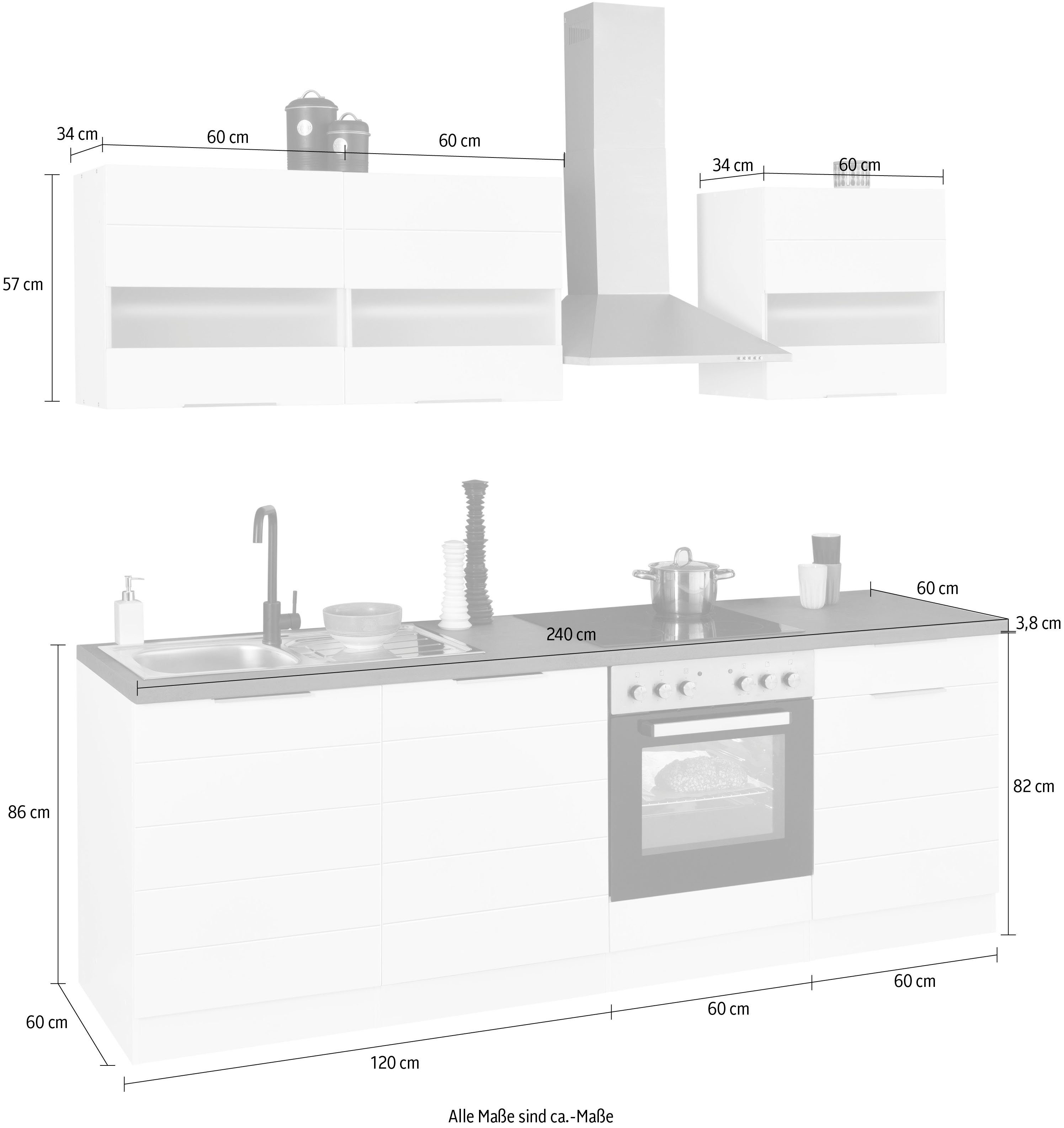 HELD MÖBEL Küche Luhe, 240 cm breit, wahlweise mit oder ohne E-Geräten, gefräste MDF-Fronten