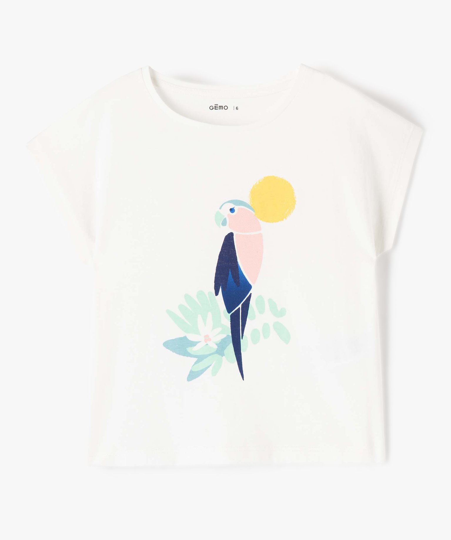 Tee-shirt fille ample à manches courtes avec motif pailleté ecru | GEMO