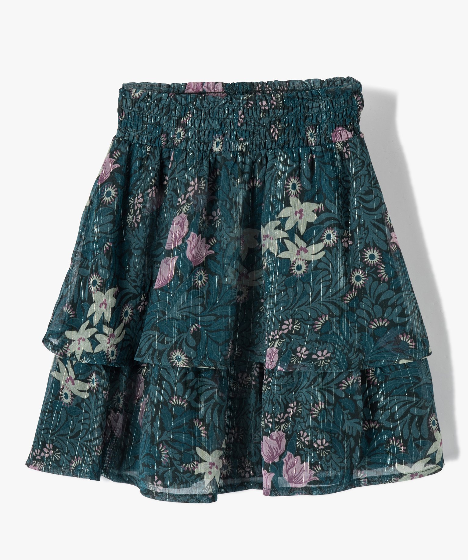 Jupe fille légère en voile fleuri et brillant multicolore | GEMO