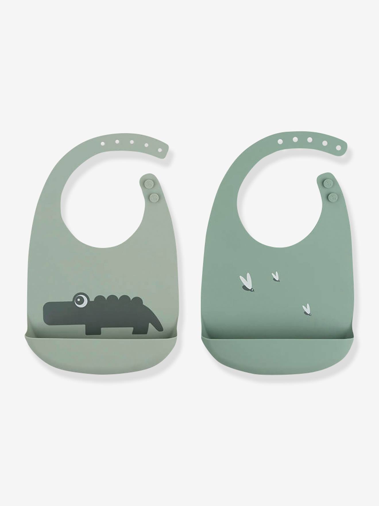 Lot de 2 bavoirs silicone Croco DONE BY DEER rose