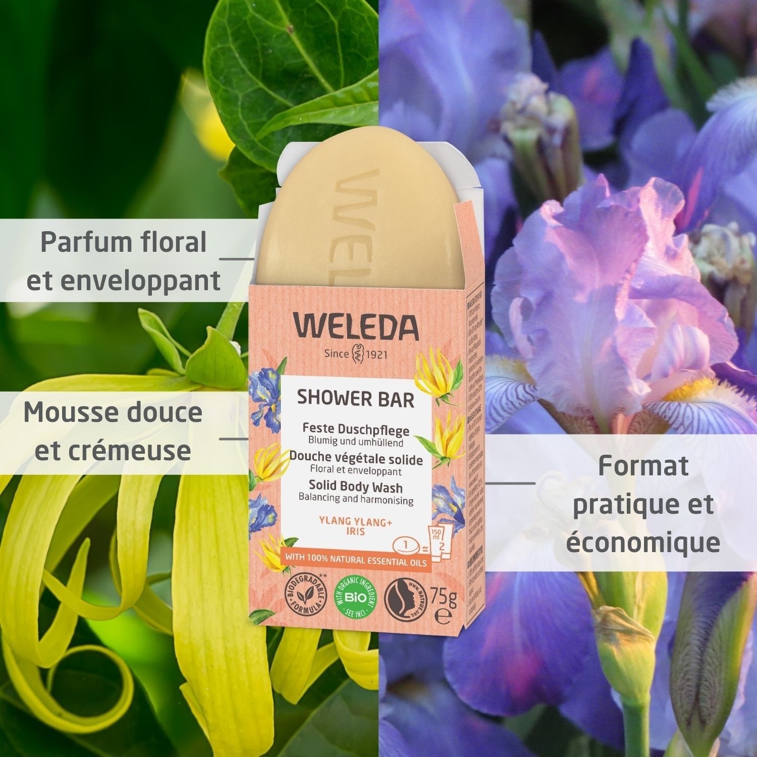 Weleda Szilárd növényi tusfürdő YLANG-YLANG + IRIS - 75 g