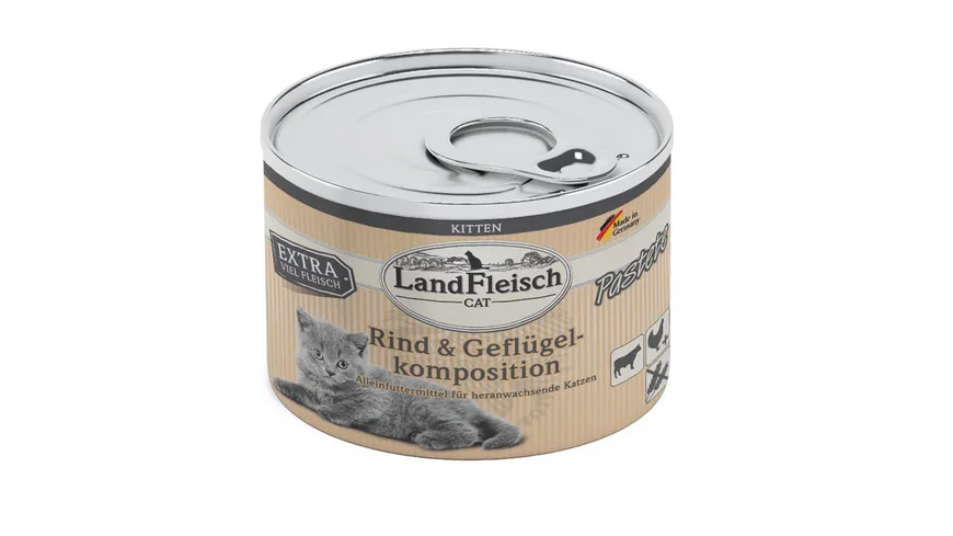 LandFleisch Katzennassfutter Kitten Pastete Rind & Geflügelkomposition 195g 195 g