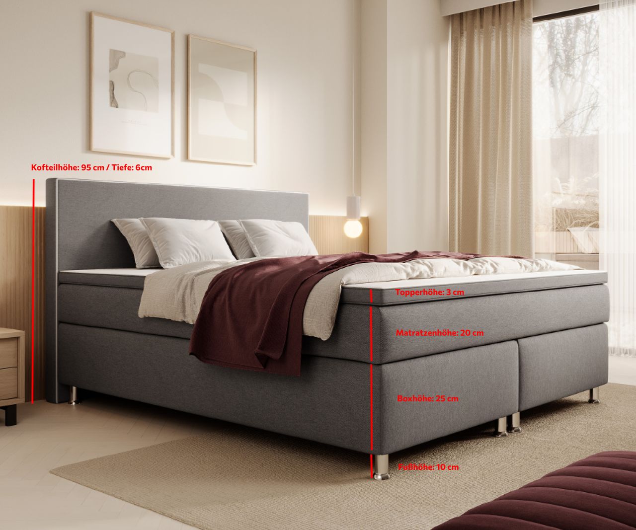 IHG Boxspringbett Gent 180x200cm Grau TFK