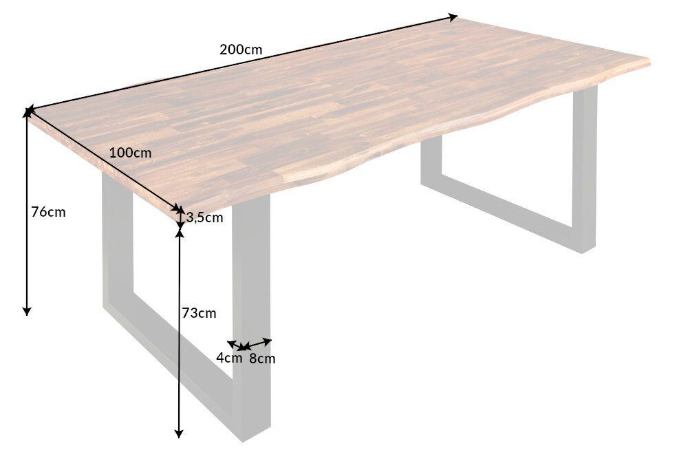 riess-ambiente Baumkantentisch GENESIS 200cm braun / schwarz (Einzelartikel, 1-St), Esszimmer · Massivholz · Metall · eckig · Baumstamm · Industrial