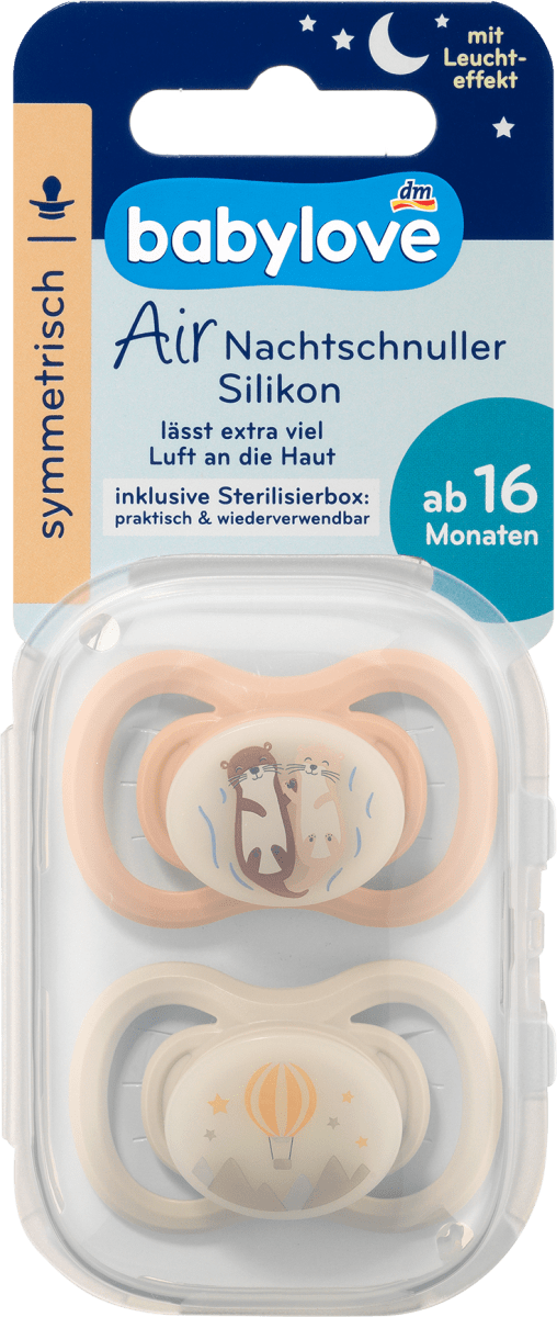 Schnuller Air Nacht Silikon symmetrisch, braun/grau, Gr.3, ab 16 Monate, 2 St