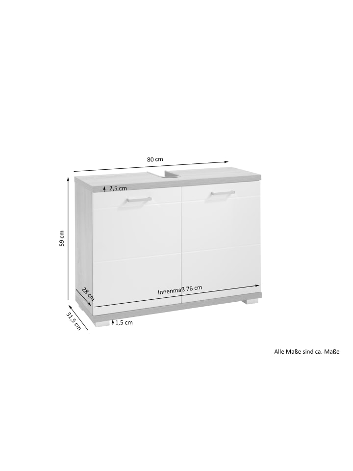 byLiving Waschbeckenunterschrank NEBRASKA in Anthrazit / Weiß - (B) 80 x (H) 59 x (T) 31,5 cm günstig kaufen onesize