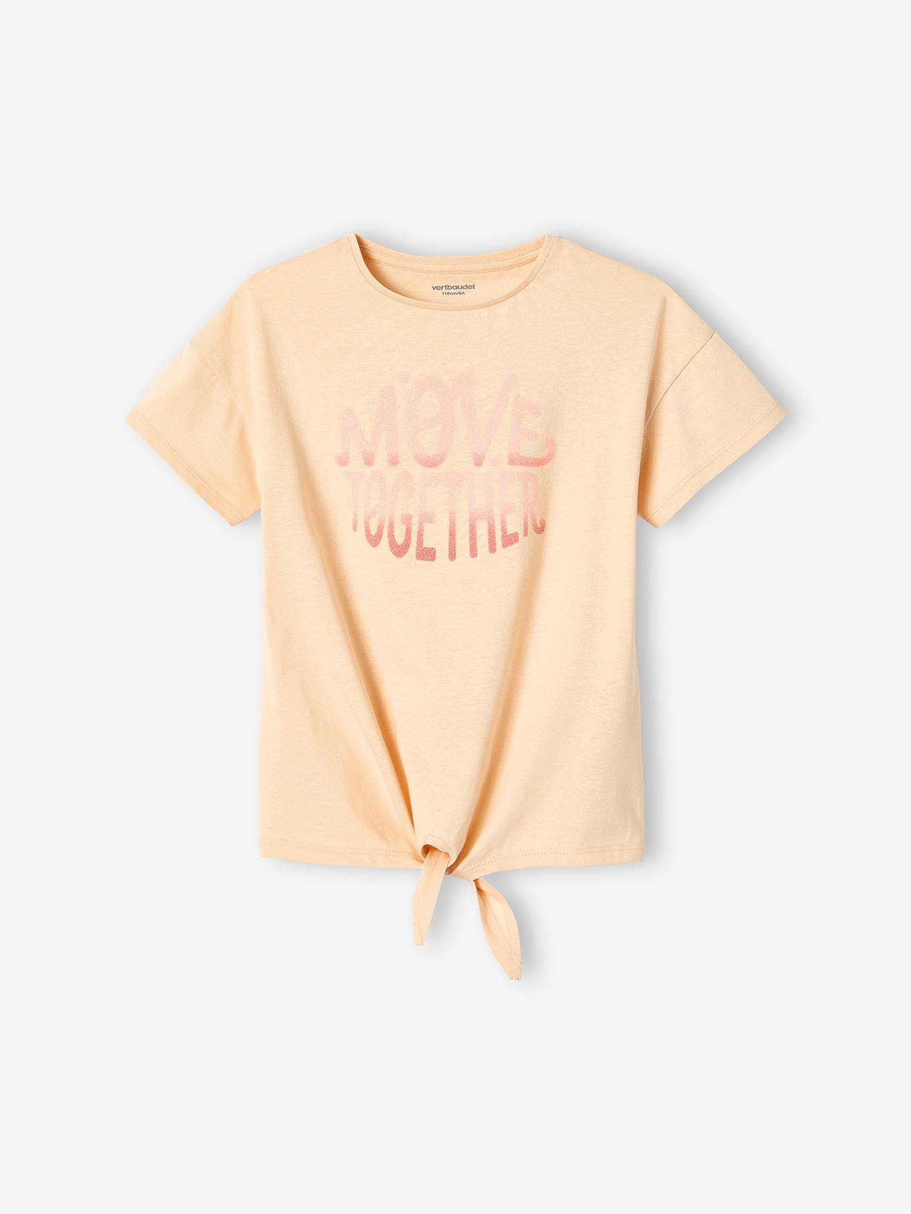 T-shirt sport motif pailleté fille base nouée écru