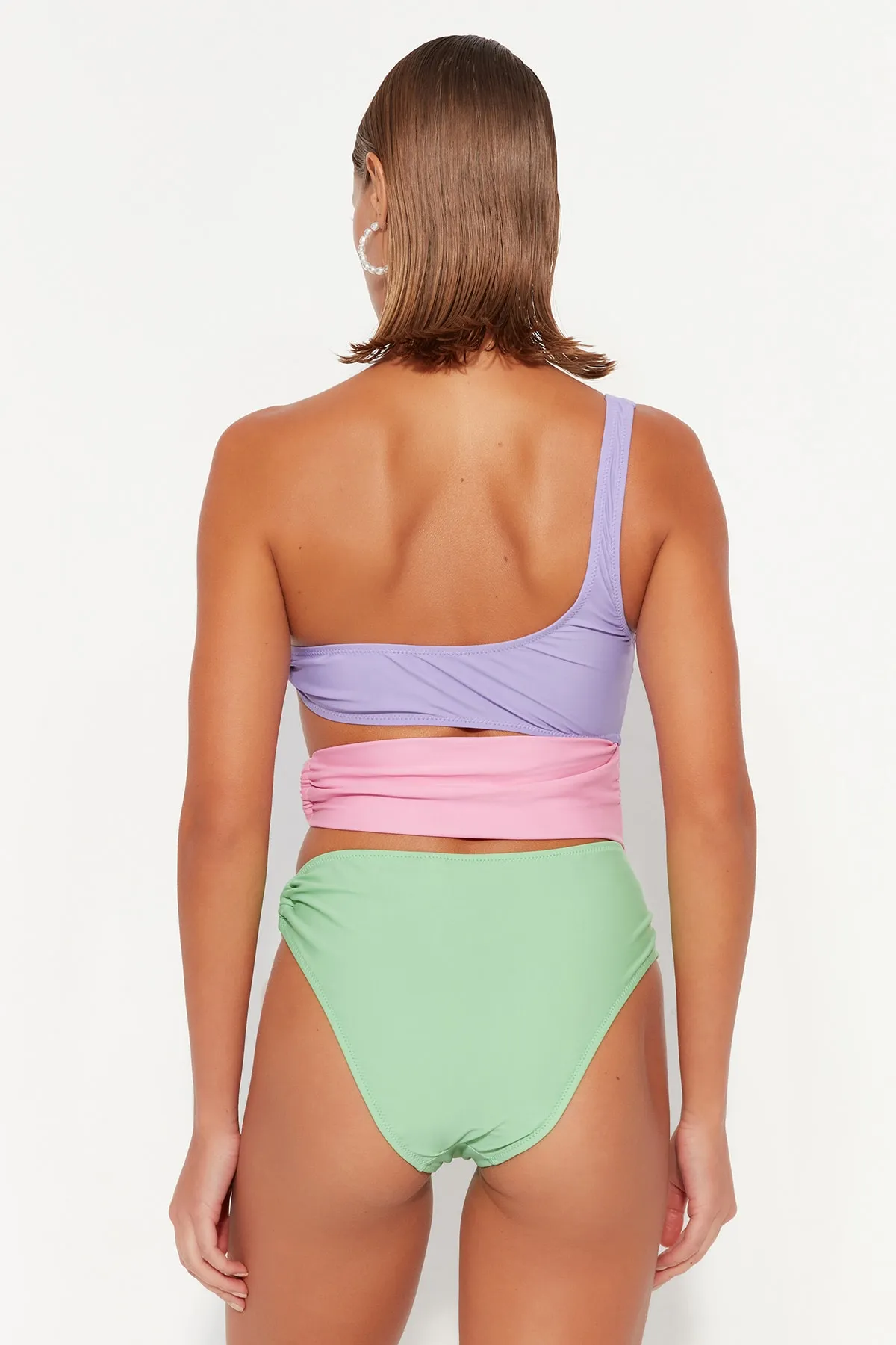 Trendyol Collection  Grün-Lila-Rosa Einschultriger Farbblock Normales Bein Mayokini TBESS23MA00230