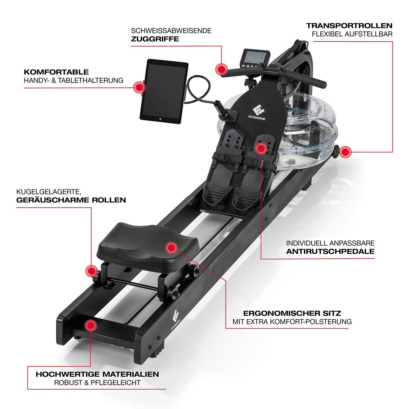 FitEngine Rudergerät Ruderzugmaschine Smart inkl. Bluetooth