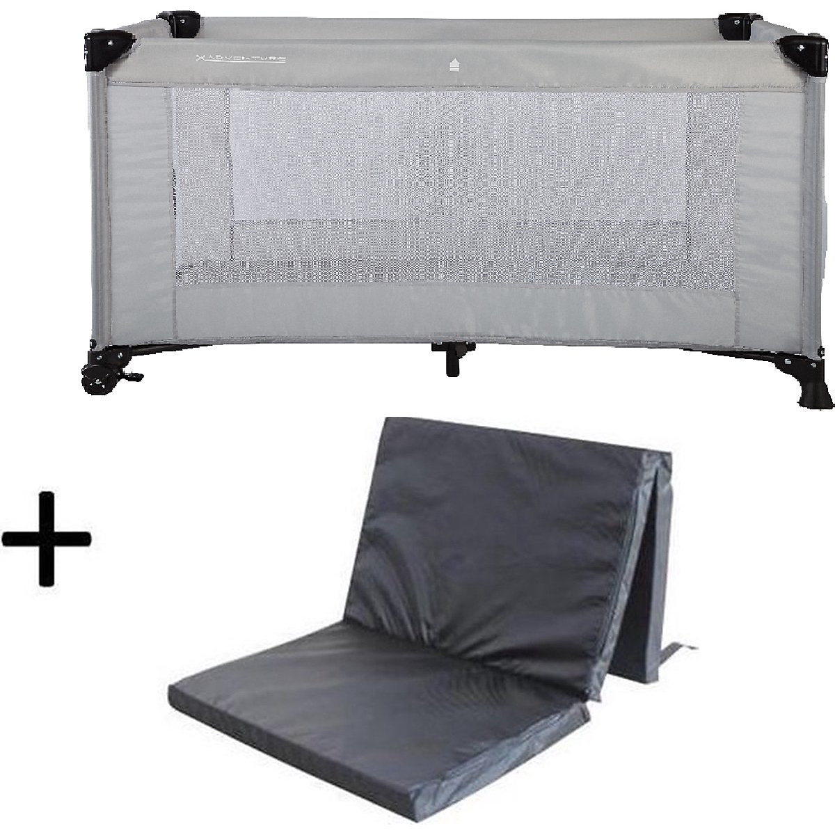 Reisebett X Adventure Campingbett / Reisebett Set Luxury inkl. Transporttasche und Matratze - 120 x 60 cm - Grau