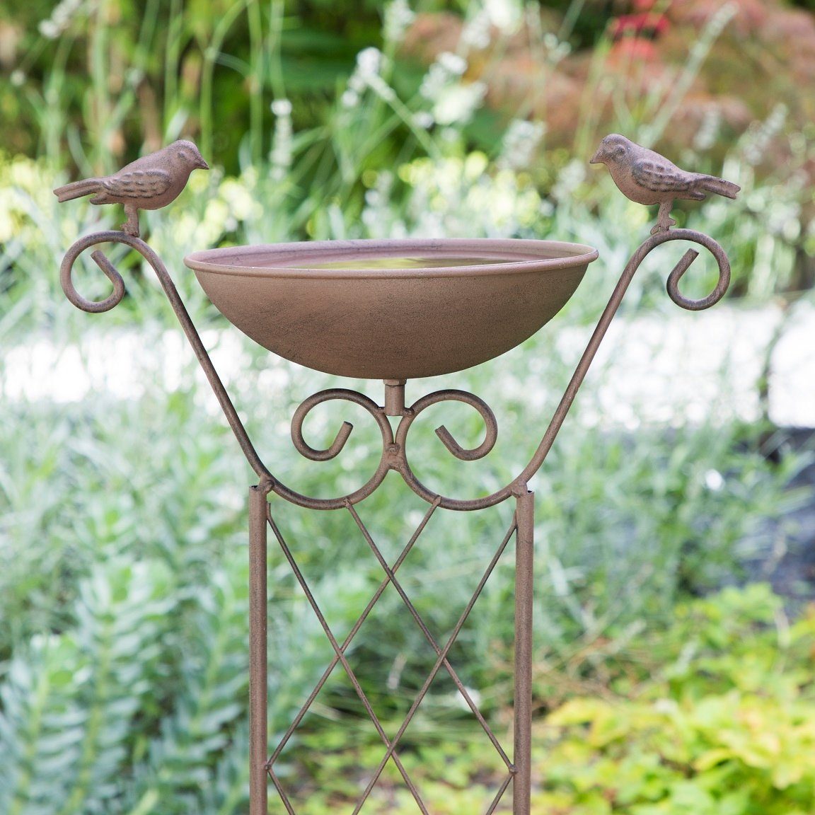 GartenHero Vogeltränke Vogeltränke Rankhilfe Metall Vogelbad Wasserschale Vögel Wasserspender Rankstab, Mit Rankhilfe, Mit Erdspießen