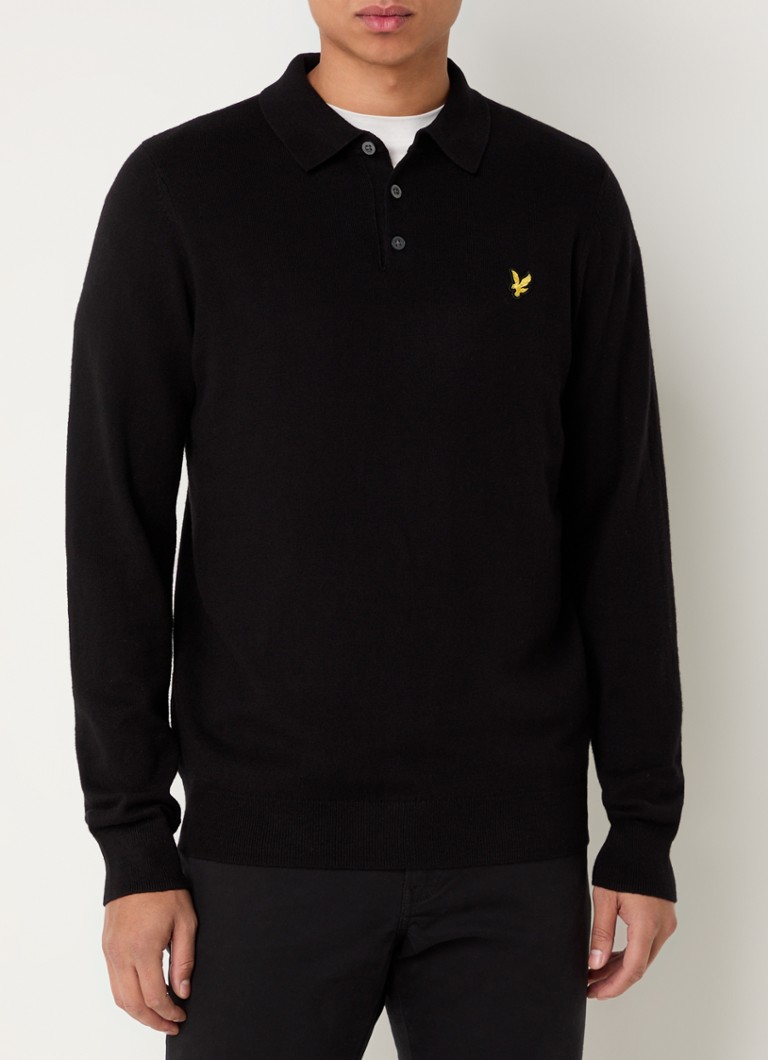 Lyle & Scott Fino pletena polo majica regularnog kroja od mješavine merino vune s logotipom