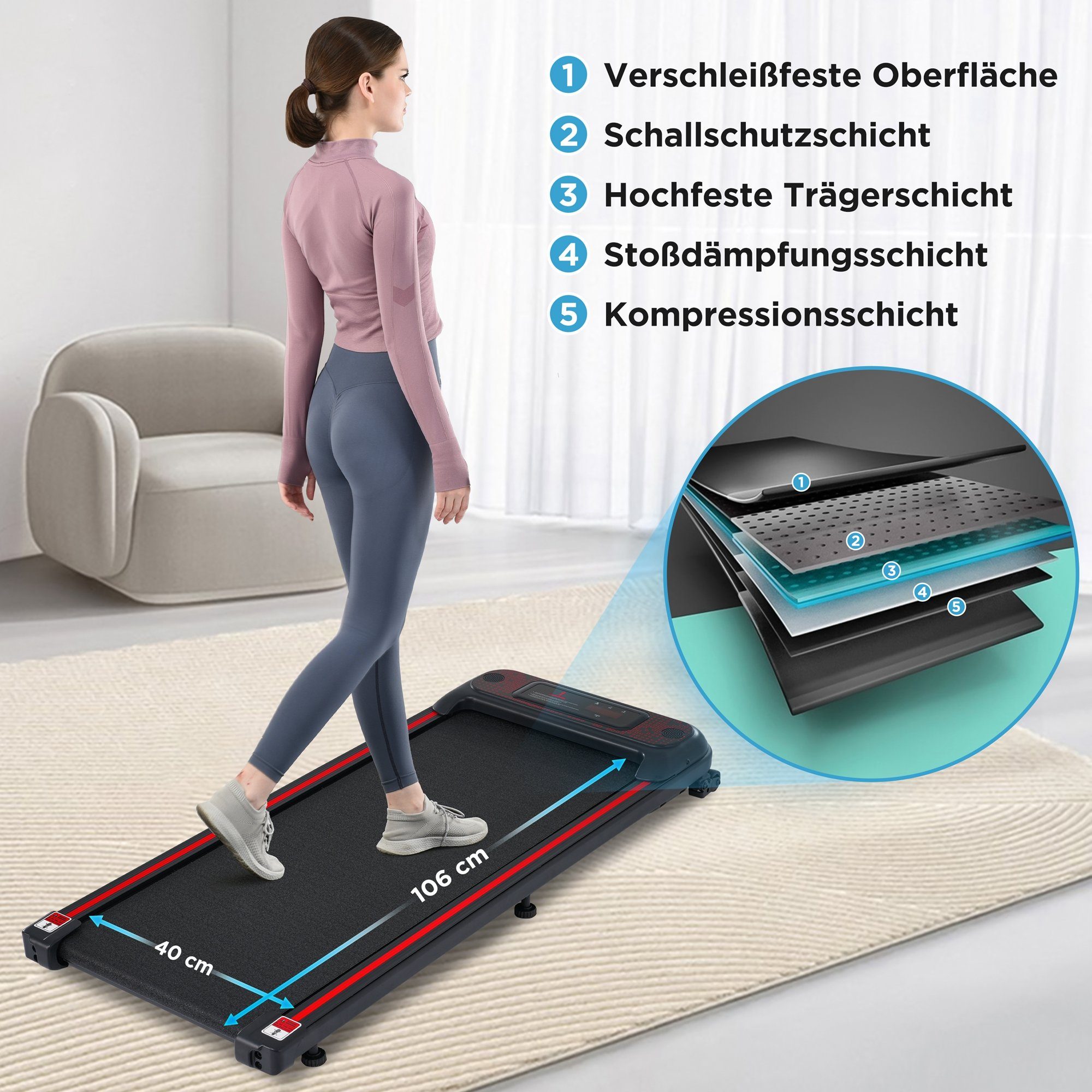 Merax Laufband, 1-6 KM/H, Underdesk Treadmill, Walking Jogging Pad