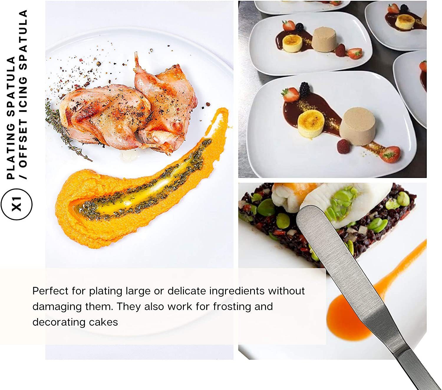 UE Stock Kochbesteck-Set Barcelona Küchen Chef Kochutensilien 7-teilig (Edelstahl Plating Kit Kuechen-Werkzeug Koch Set - Deko Garnieren Gadgets - PERFORIERTLÖFFEL - DEKOLÖFFEL - SPREIZSPACHTEL - FISCHKNOCHENENTFERNER-ZANGE - PRÄZISE PINZETTEN, 7-tlg
