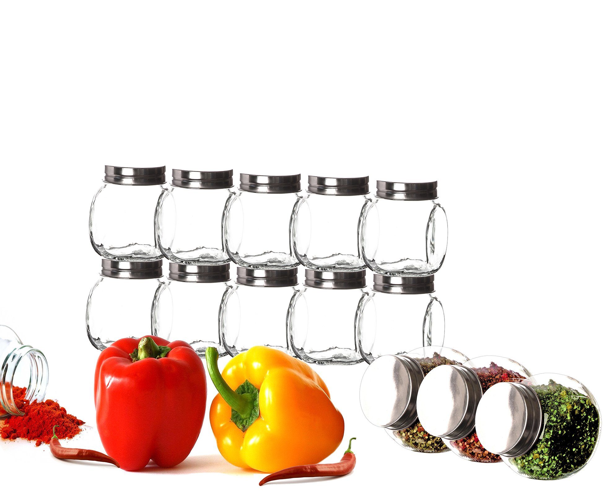 BigDean Gewürzbehälter 12x Gewürzgläser 200ml Gewürzdosen Schraubdeckel Luftdicht Vorratsg, Glas, (12-tlg)