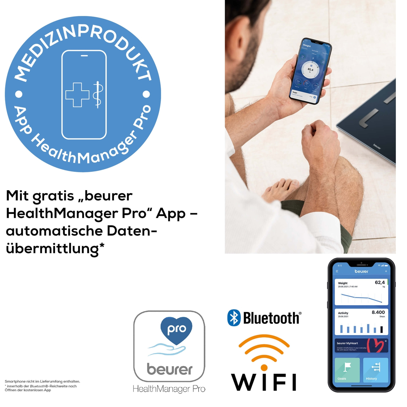Beurer Diagnosewaage BF 880 WIFI-Diagnosewaage mit App Verknüpfung und umfangreicher Analysefunktion