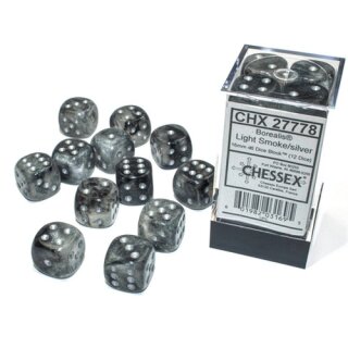 Borealis® 16mm d6 Light Smoke/silver Luminary Dice Block™ (12)