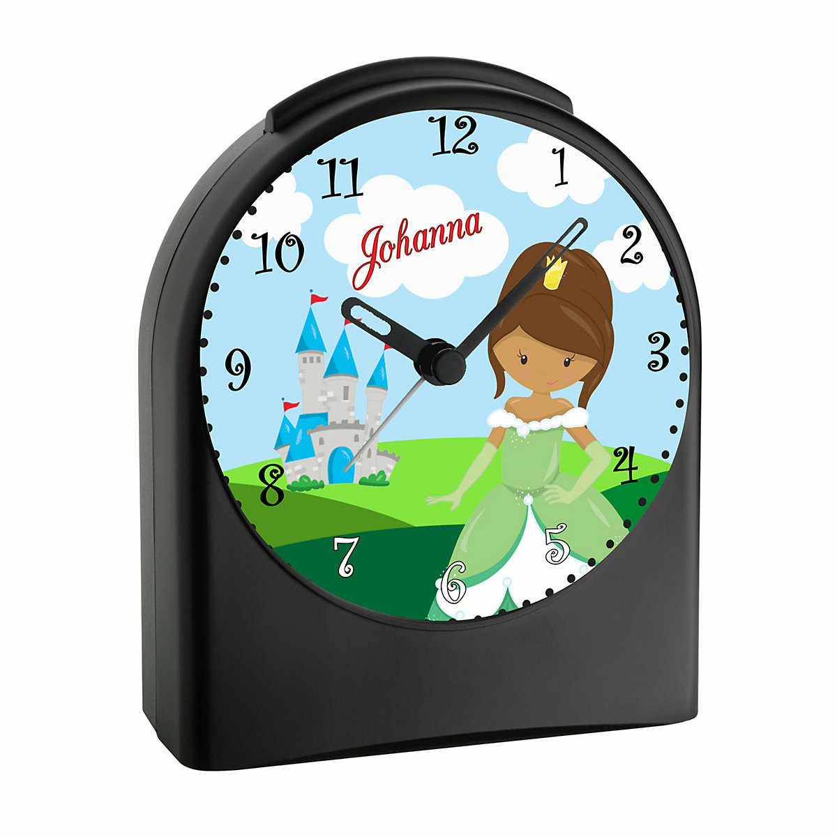 Kinder Funkwecker personalisiert mit Namen Prinzessin Atom-/Funkuhr, 12-Stunden-Anzeigeformat, Schlummerfunktion, Nachtlicht, Geräuschlos/Ohne Ticken