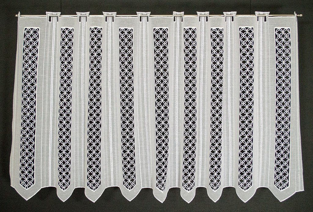 Scheibengardine nach Maß Plauener Spitze, Gardinen Kranzusch, Stangendurchzug, transparent, Kurzgardine, Wunschmaß, Stablöcher, transparent, verschiedene Höhen