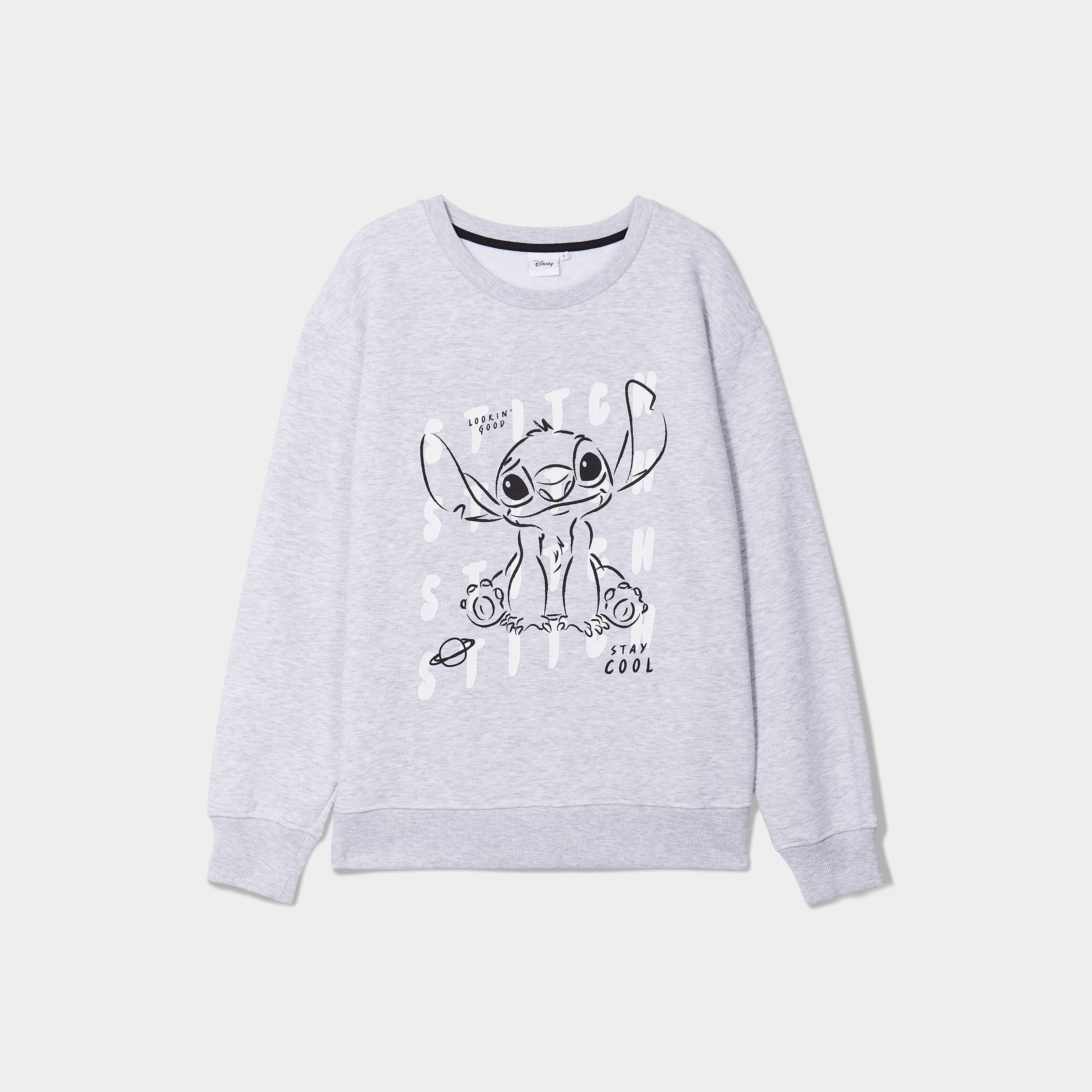 Sweat col rond manches longues Stitch gris femme | La Halle