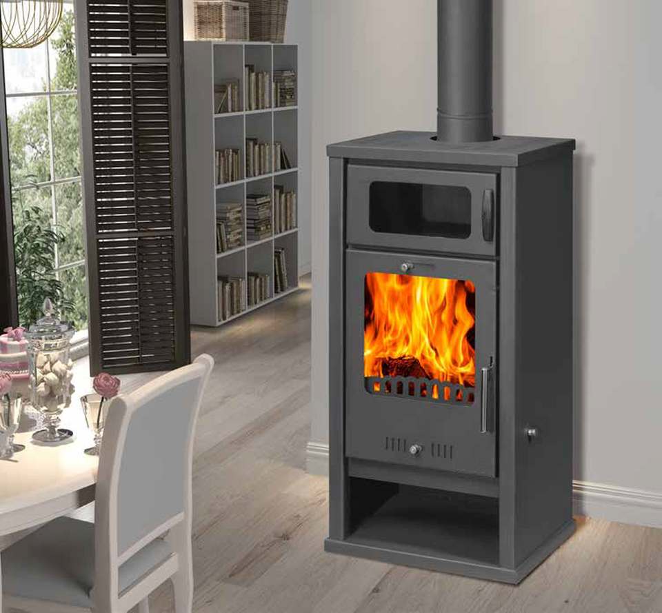 Moeby24 Kaminofen Troy Anthrazit 130mm Rauchrohr 7,78 KW BimSchV 1-2 EEK A