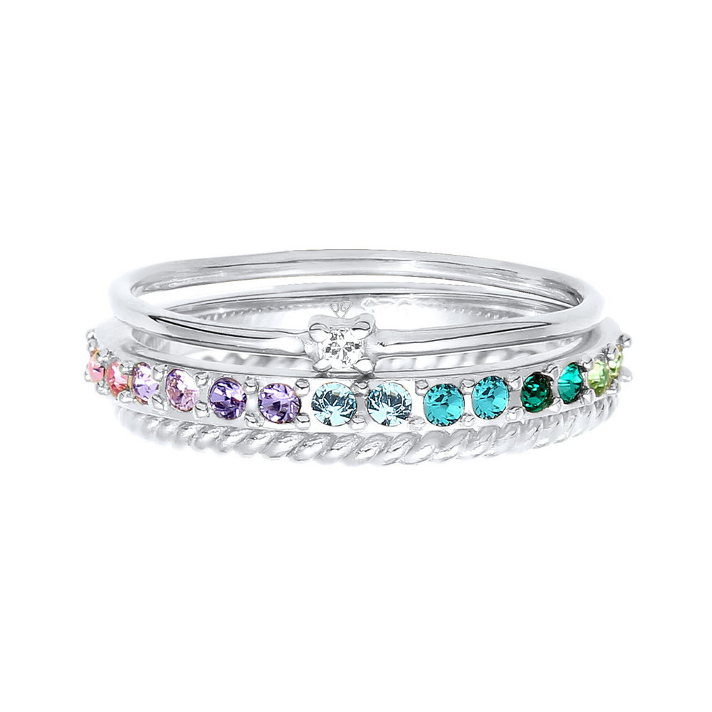Elli Elli Bague Femmes Set Multi-Color étincelant avec cristaux Multicolore en argent  Bague