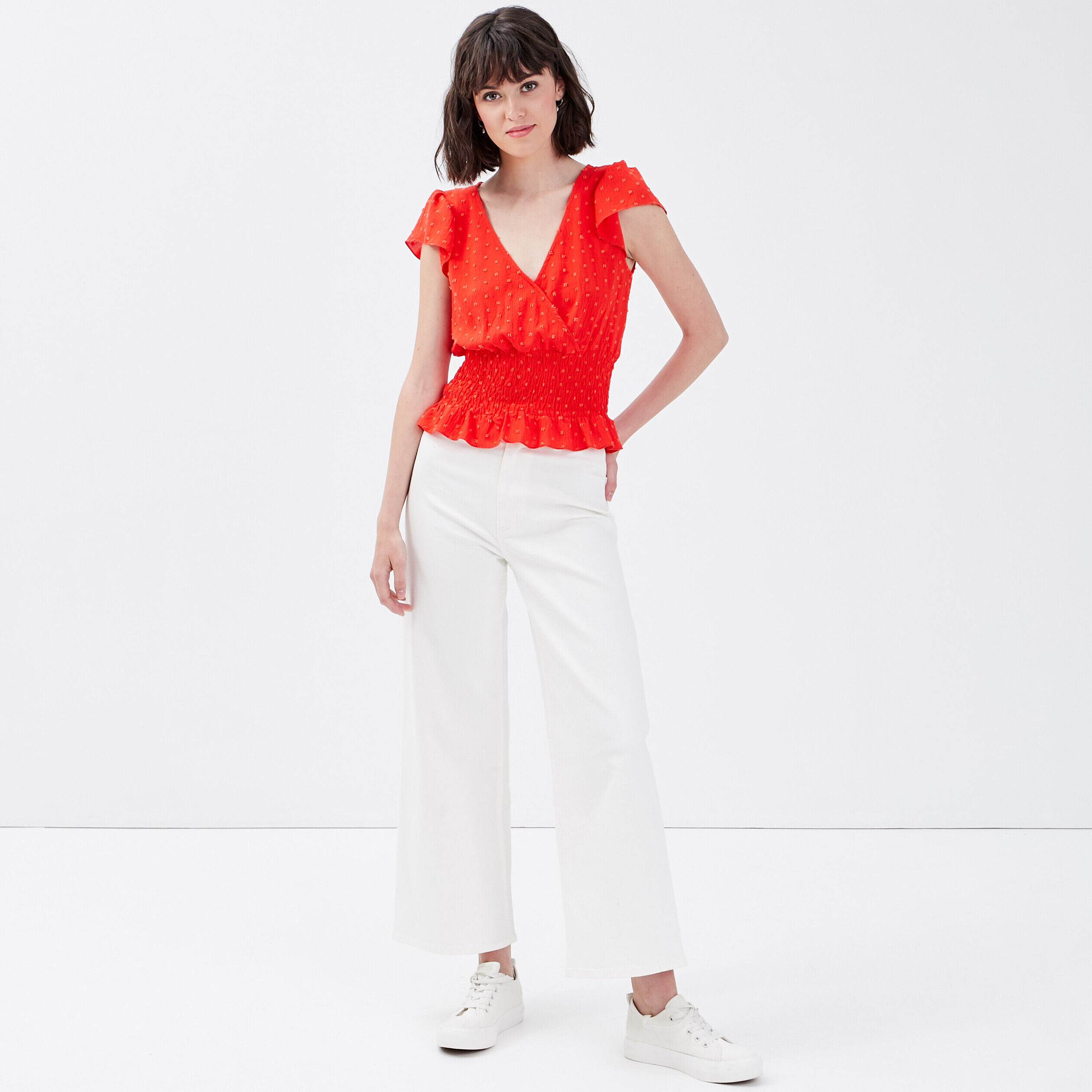 Blouse manches courtes orange femme | Cache Cache