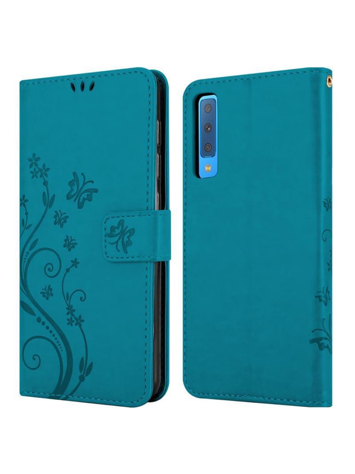 cadorabo Hülle für Samsung Galaxy A7 2018 Blumen Design in FLORAL BLAU günstig kaufen onesize