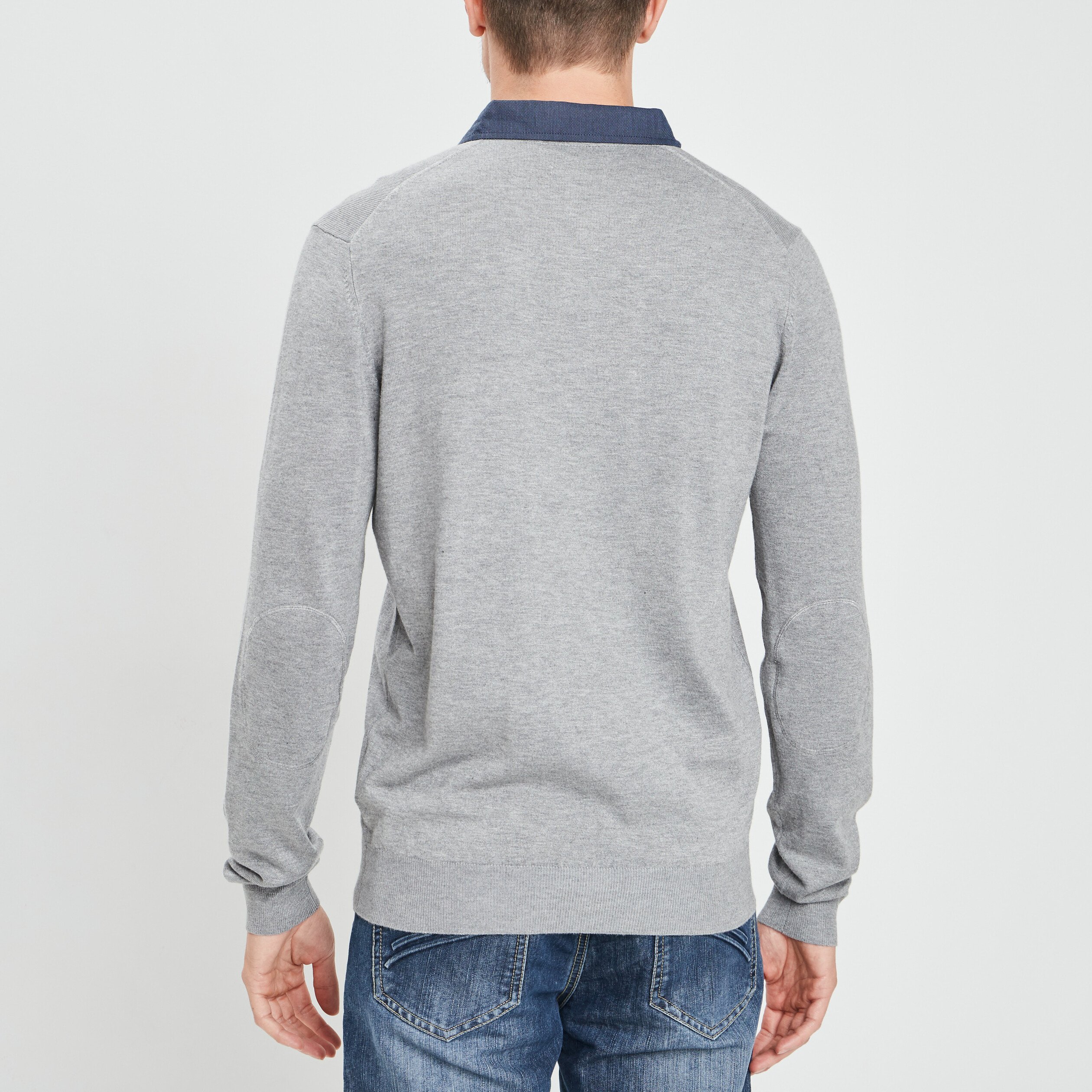 Pull avec col polo gris clair homme | La Halle