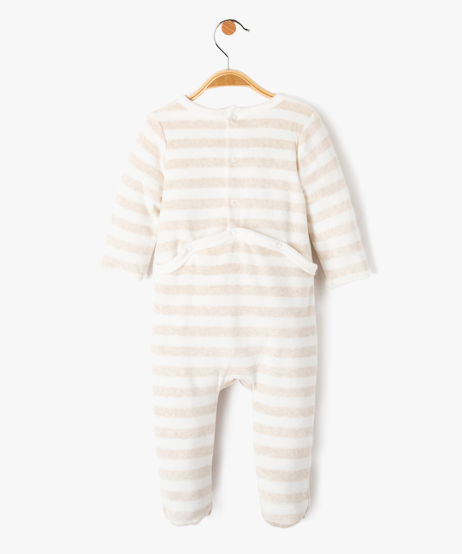 Pyjama bébé en velours rayé avec ouverture pont-dos ecru | GEMO