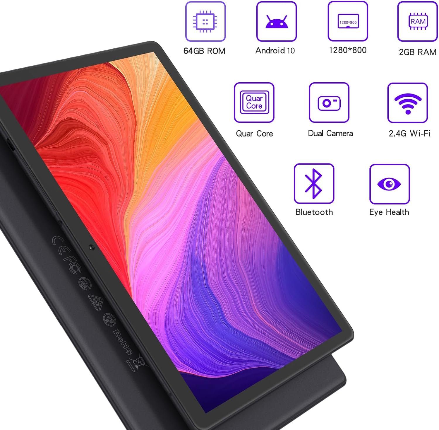 PRITOM erweiterbar auf 512GB, Quad Core Prozessor, HD IPS Bildschirm Tablet (10