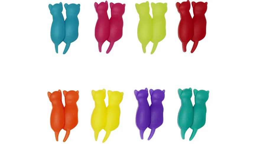 Kikkerland Glasmarkierer 8er Set Regenbogen-Katzen