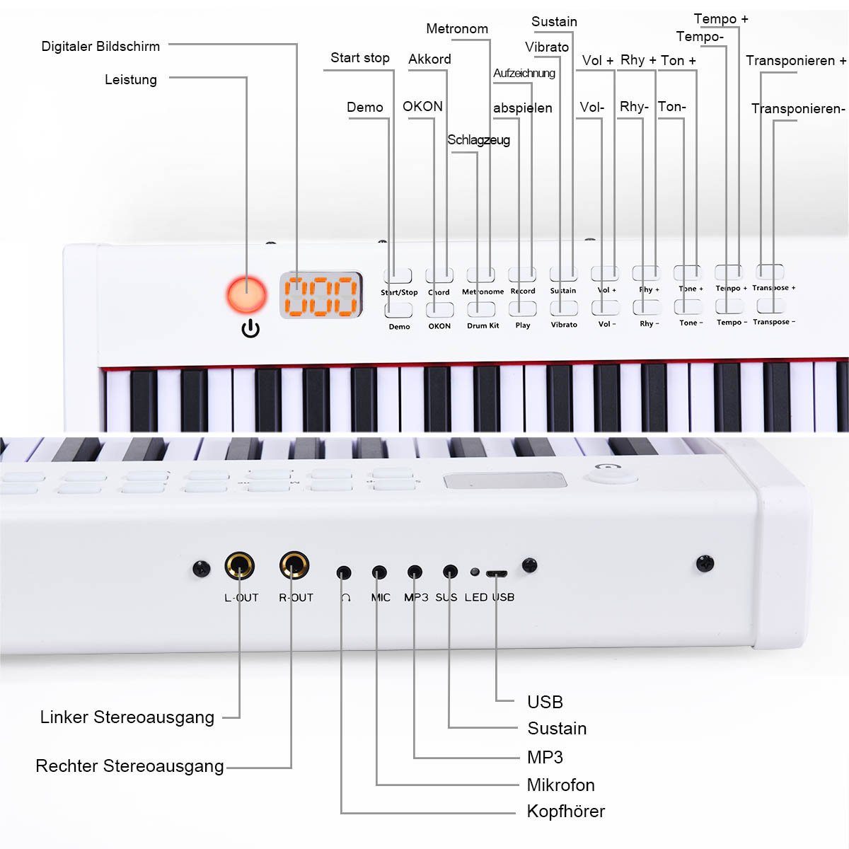 COSTWAY Home Keyboard 61 Tastatur, mit 128 Rhythmen / 128 Töne/ Bluetooth