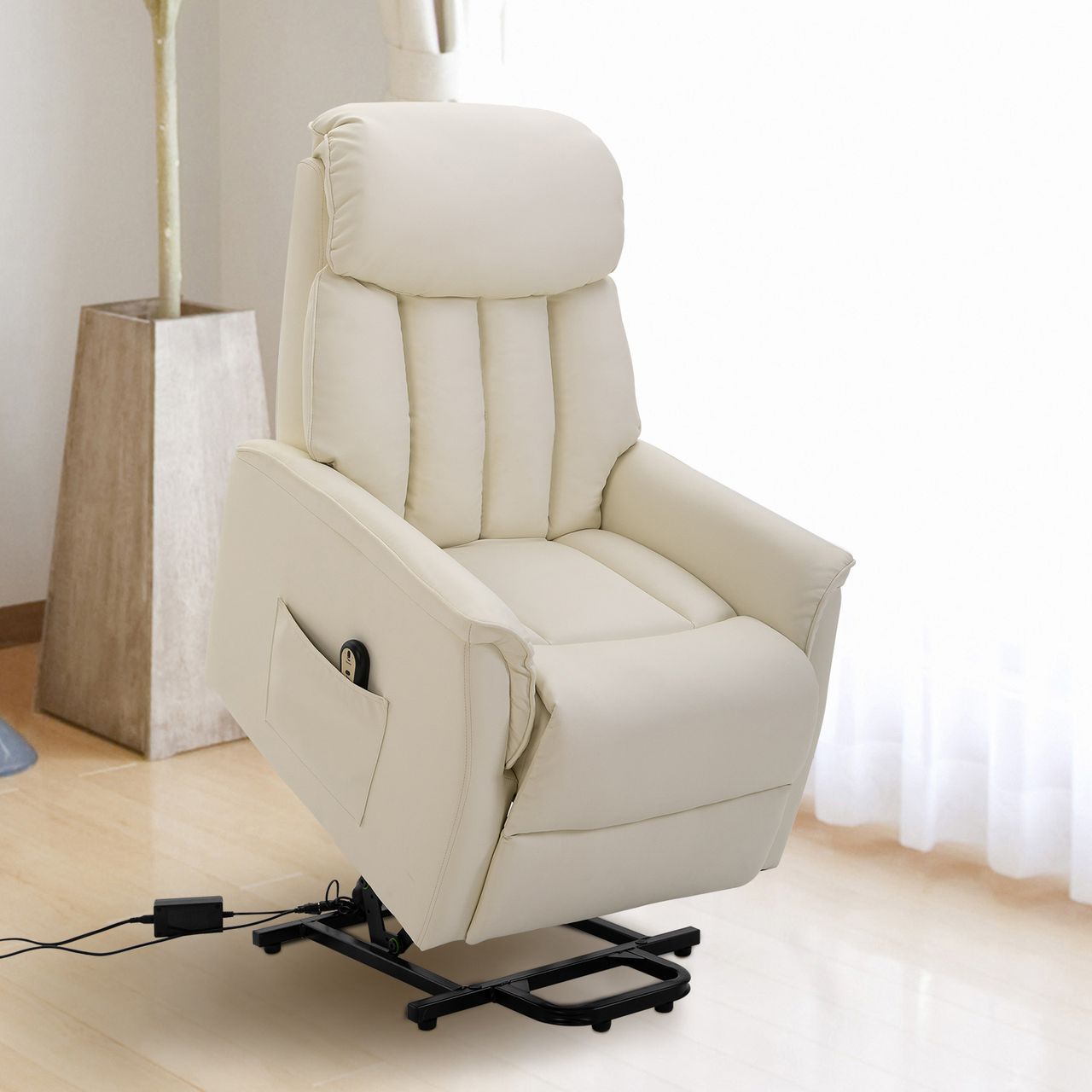 HOMCOM Aufstehsessel Sessel mit Aufstehhilfe Fernsehsessel Liegefunktion Beige