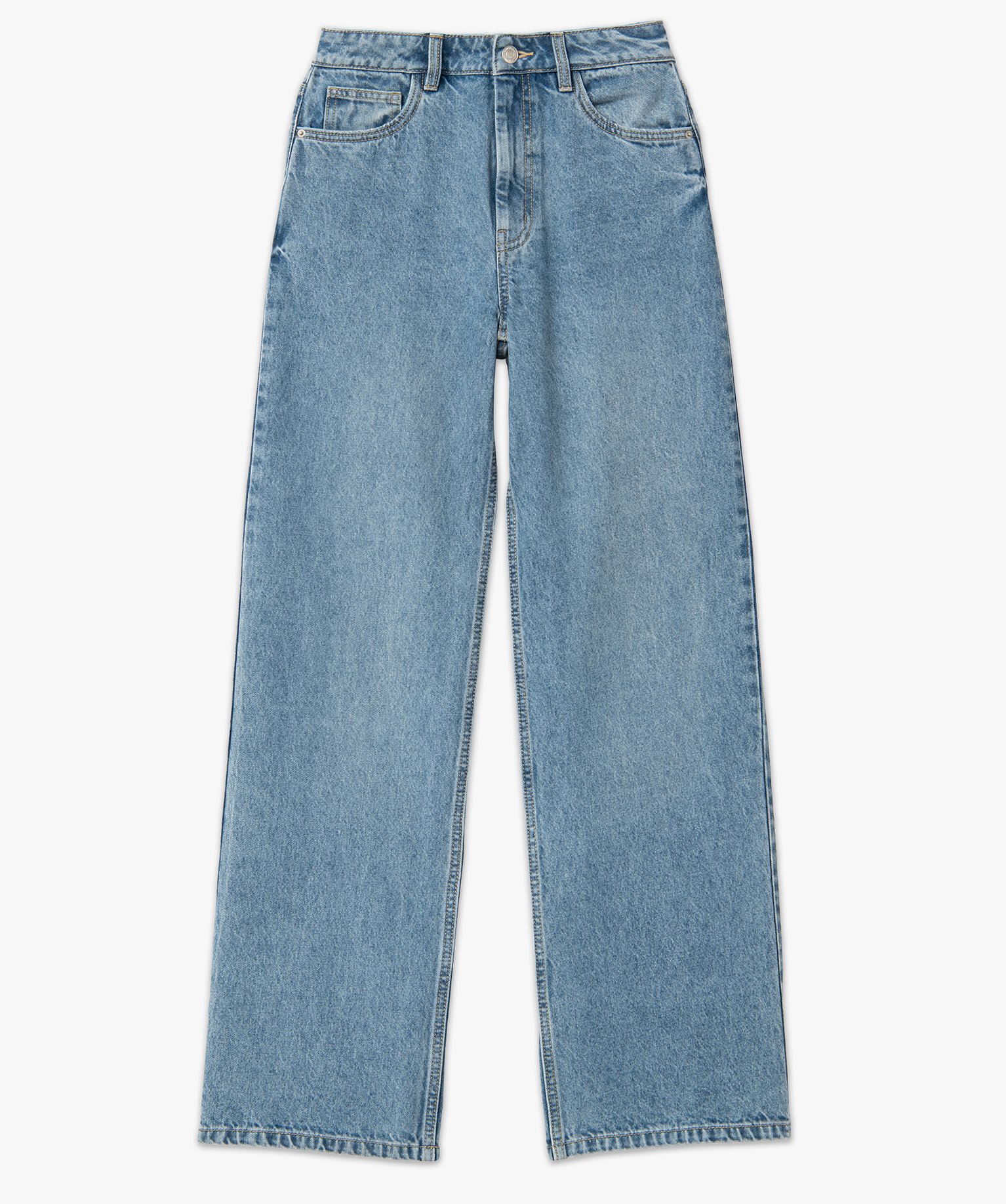Jean "Wide legs" taille haute coloris délavé femme stone | GEMO