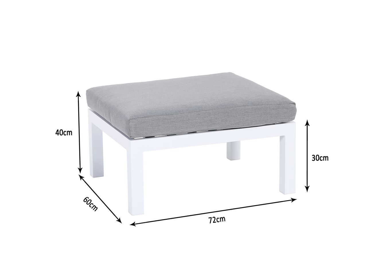Gartenfreude Aluminium Hocker Ambience, flexibel einsetzbar mit wasserabweisenden Kissen, Weiß/Grau