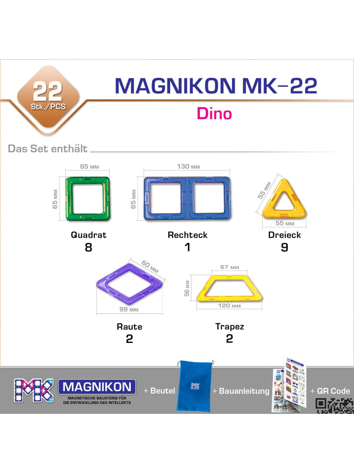 MAGNIKON Magnetische Bausteine MK-22 “DINO” 22 Teile -ab 3 Jahren günstig kaufen onesize