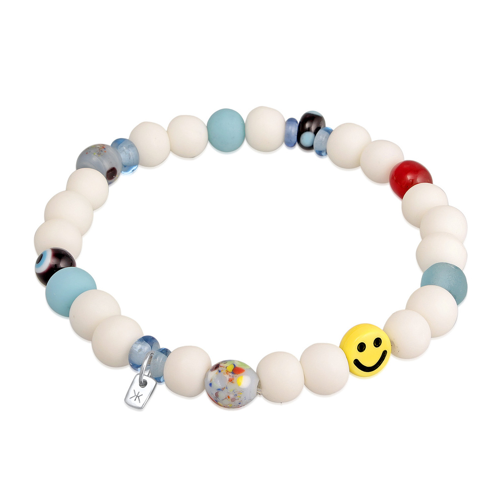 KUZZOI KUZZOI Bracelet Hommes Emoji Smile Beads avec des perles de résine en argent ster Bracelet