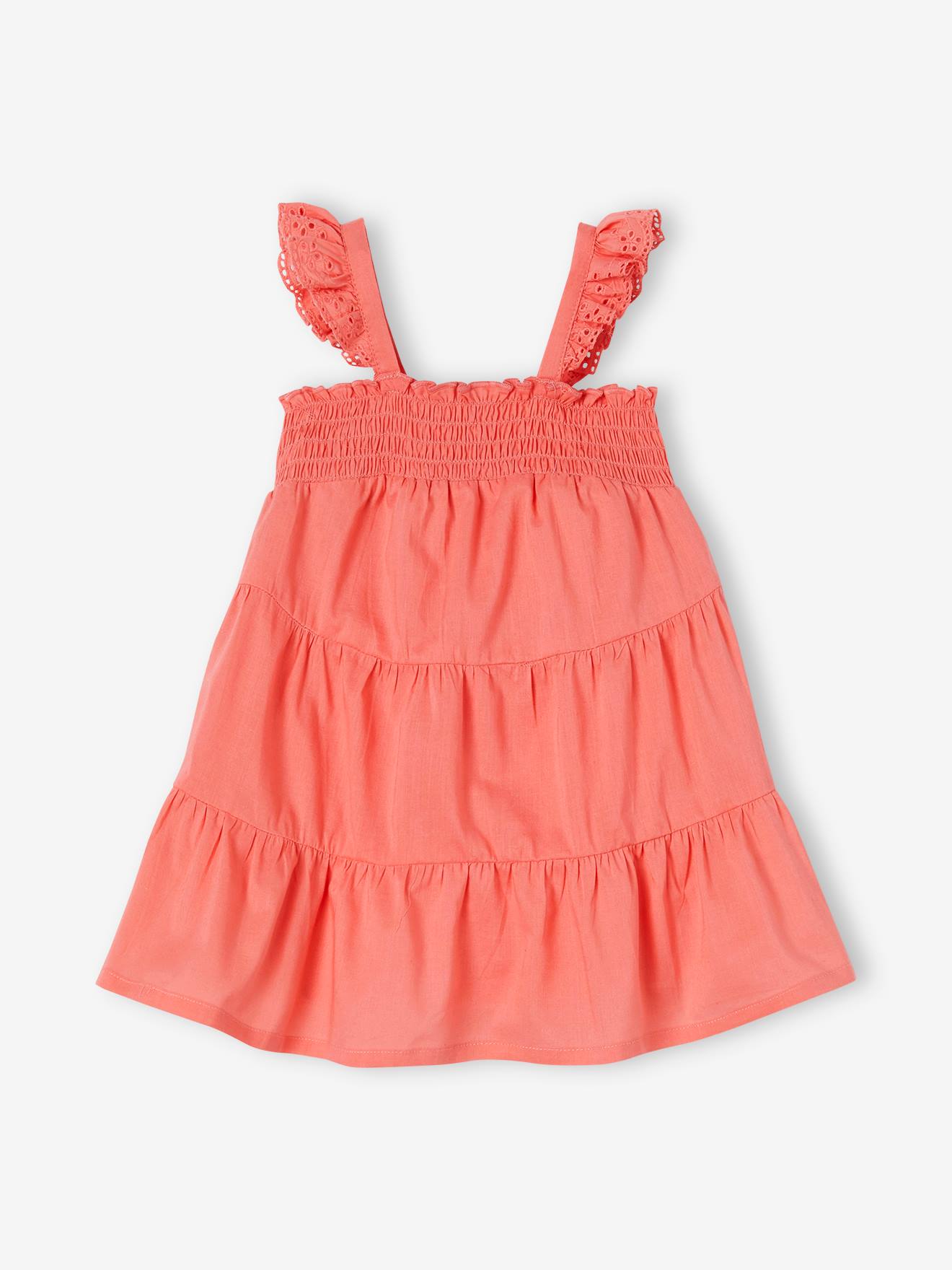 Robe à smocks bébé 3 volants rose