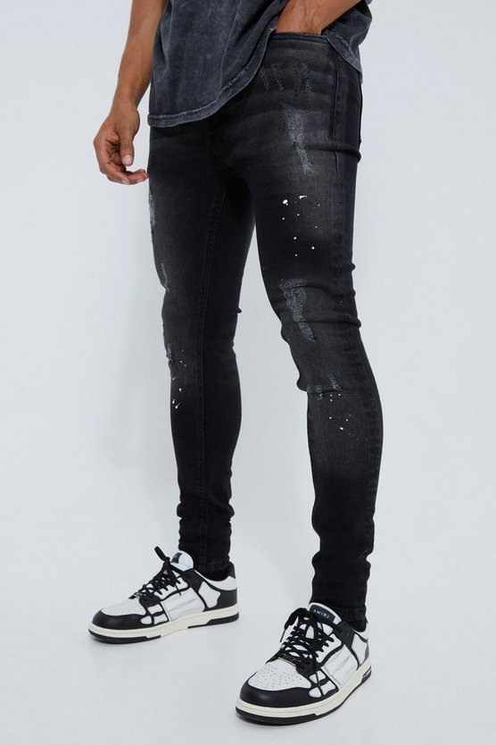 Zerrissene Super Skinny Jeans mit Farbspritzern