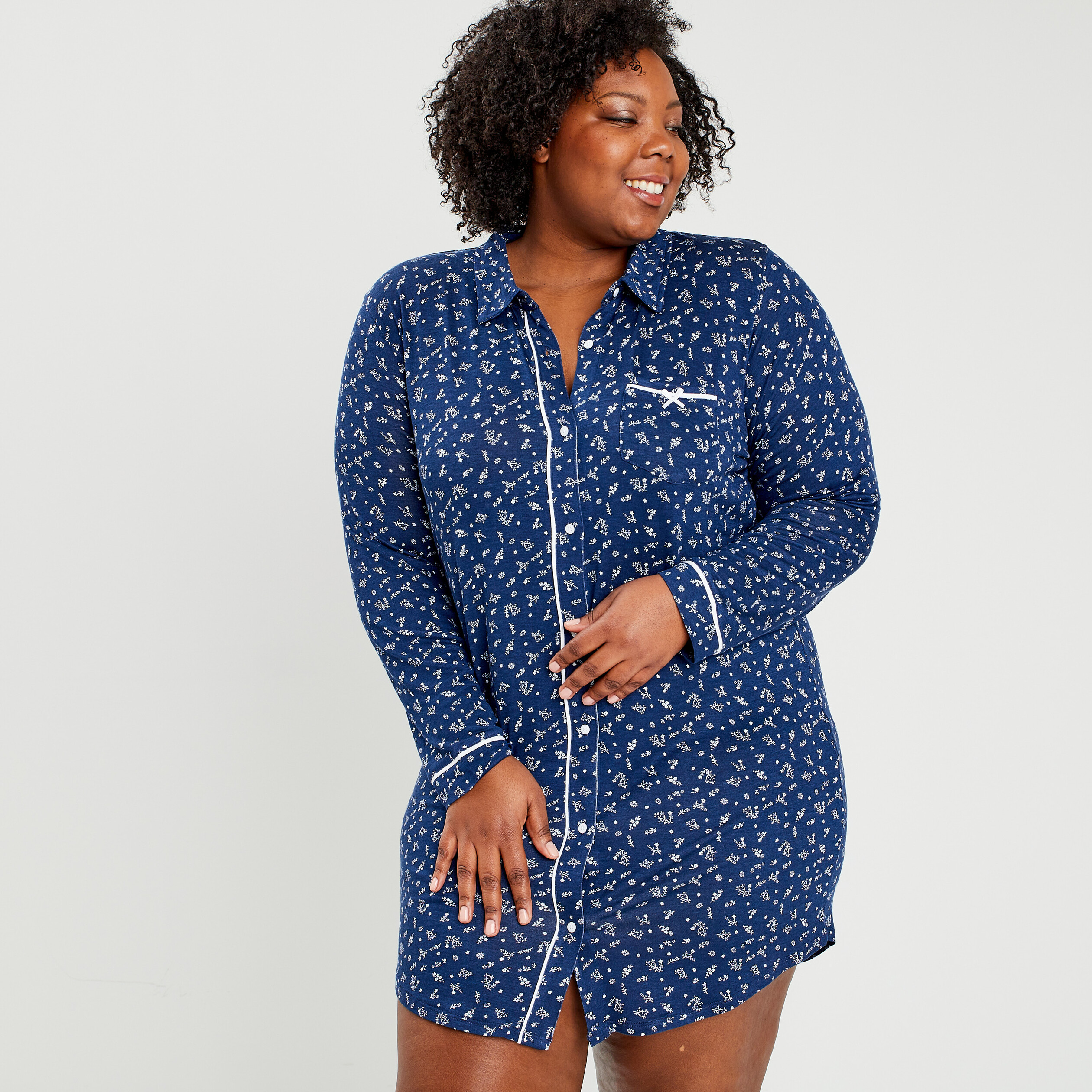 Chemise de nuit liquette bleu marine femme grande taille | La Halle