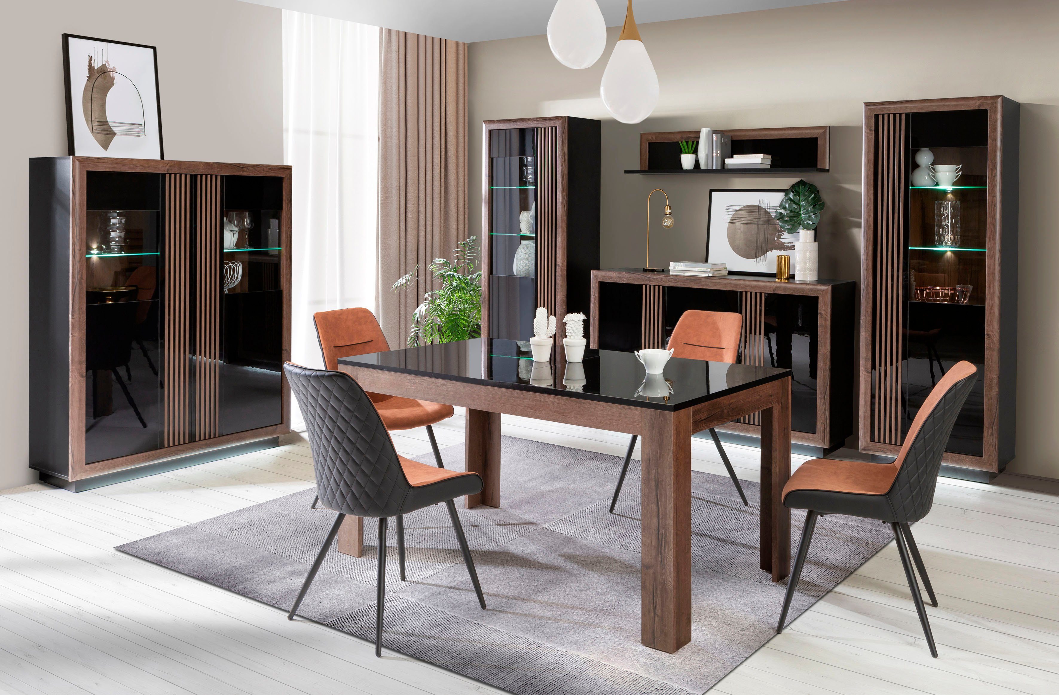 FORTE Highboard Savona, Höhe 197 cm, inkl. Lichtleiste im Sockel