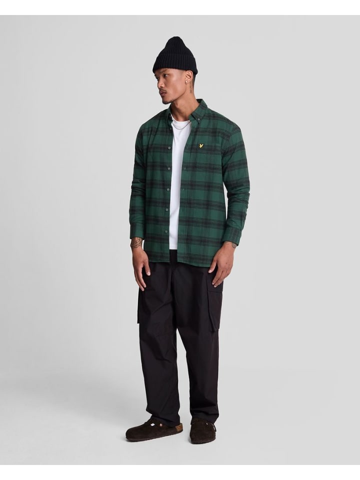 Lyle & Scott Langarmhemd in Tiefgrün/Schwarz günstig kaufen S