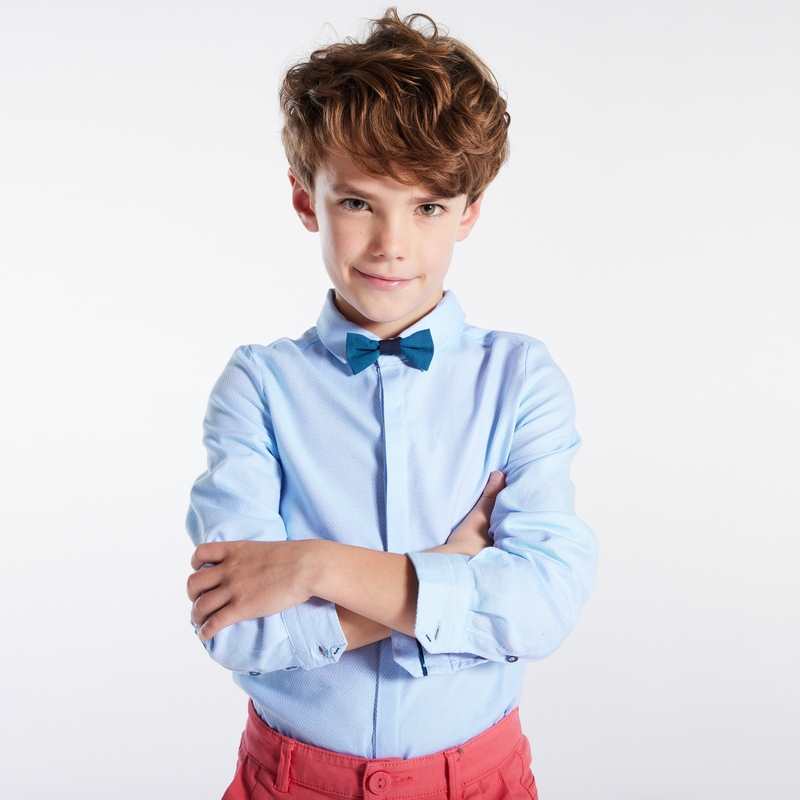 Chemise coton fantaisie et noeud papillon bleue garçon
