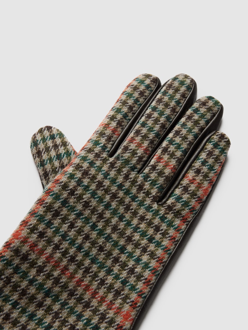 Lederhandschuhe mit Hahnentrittmuster Modell 'IANIVI' in dunkelbraun