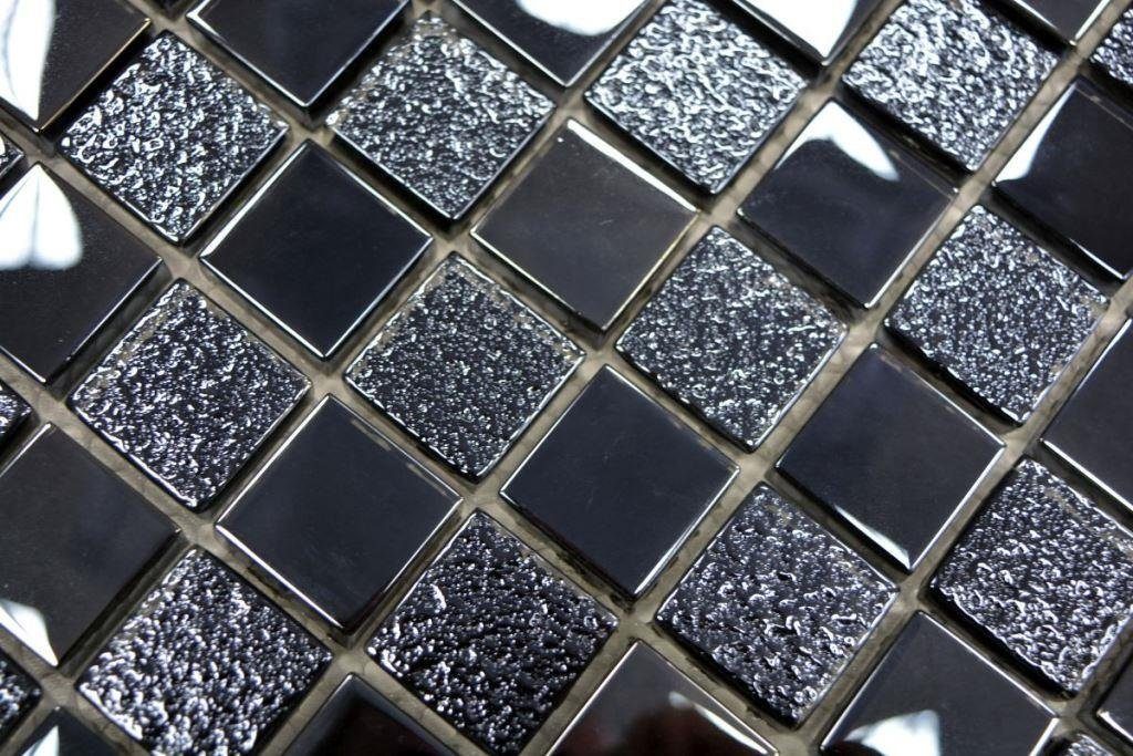 Mosani Mosaikfliesen Glasmosaik Crystal Mosaikfliesen schwarz glänzend / 10 Matten