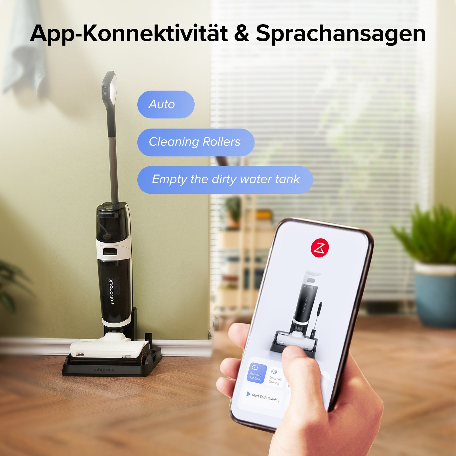 Roborock Nass-Trocken-Akkusauger Dyad Pro, 260 W, 17000pa, Automatische Trocknung & Selbstreinigend Wischsauger mit APP-Steuerung, Doppelbürste, Doppelte Wassertanks für Harte Böden