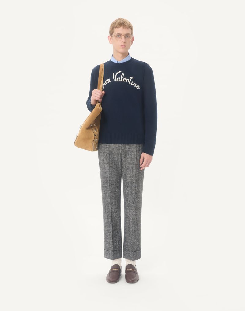 Chez Valentino uldtrøje med rund hals og broderi