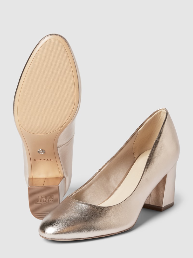 Pumps aus Leder mit abgerundeter Spitze in gold